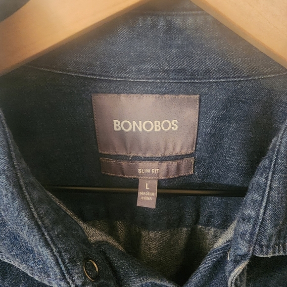 Bonobos Slim Fit 100% Cotton Navy Casual Snap Button-down Shirt Womens Large - Picture 3 of 9